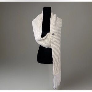 Charter Club Alpaca Blend Knit Scarf Long Ivory Fringe Button Boho Classic Prep